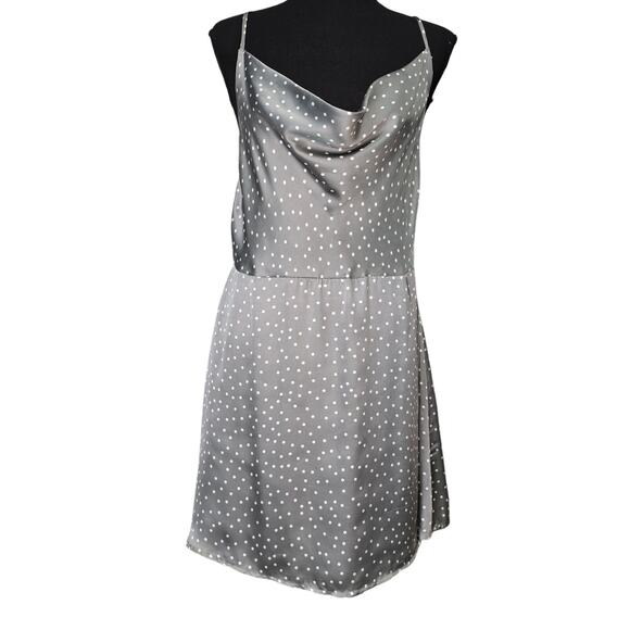 ⭐️Lulu's Gray Silver Polka Dot Spot in My Heart Satin Cowl Neck Mini Dress Sz XL - Picture 3 of 10